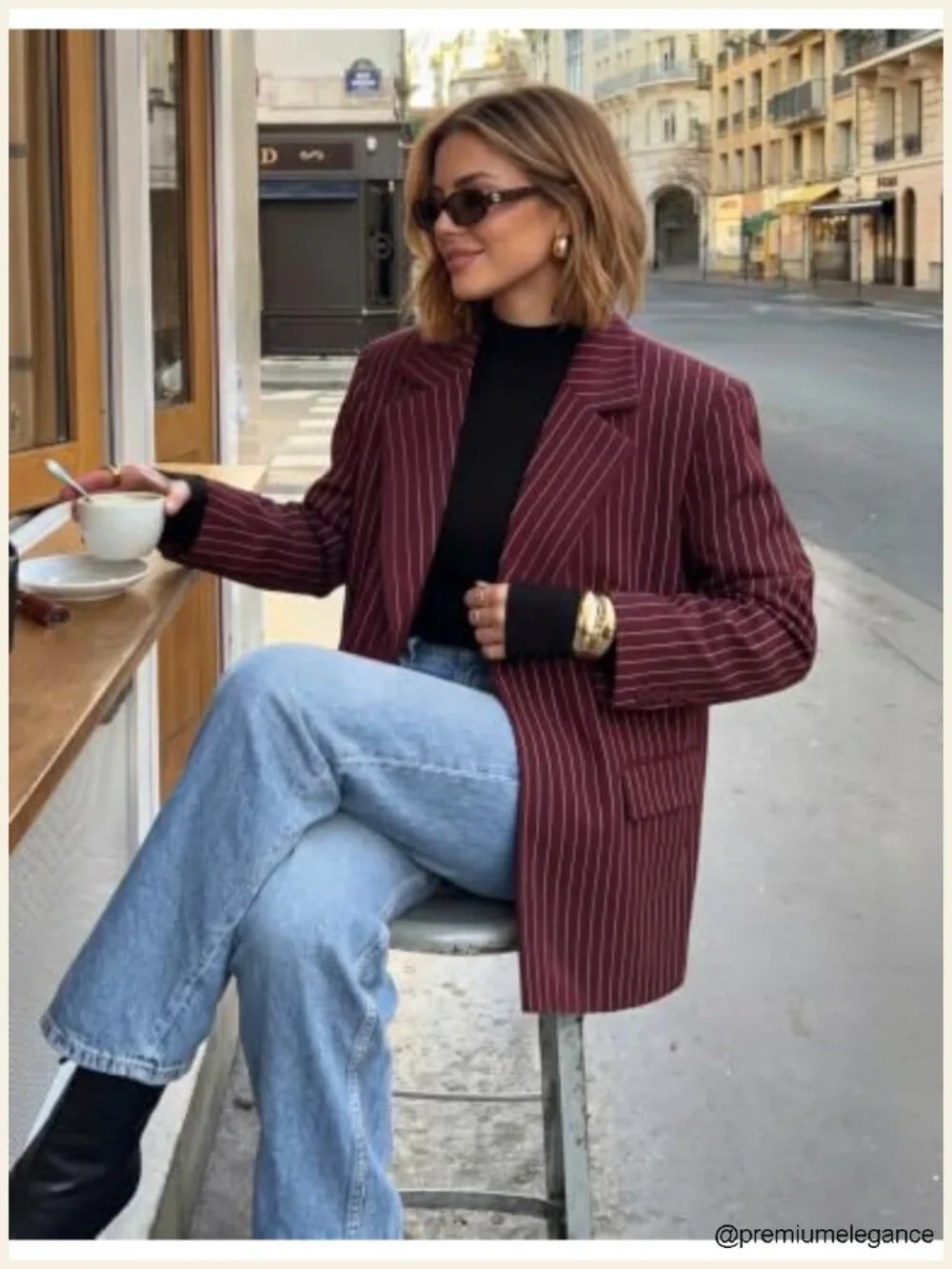 Striped Blazer Women Business Casual Open Front Long Sleeve Suit Jacket